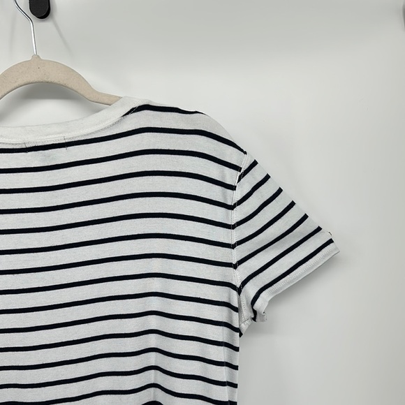 LRL Black&White Striped Short Sleeve T-Shirt Left Shoulder Button Detail Sz XL - Picture 9 of 10